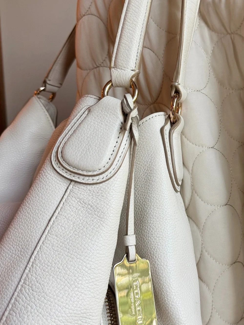 Coach Edie 31 Chalk White Pebbled Leather Shoulder Bag with Gold Hardware